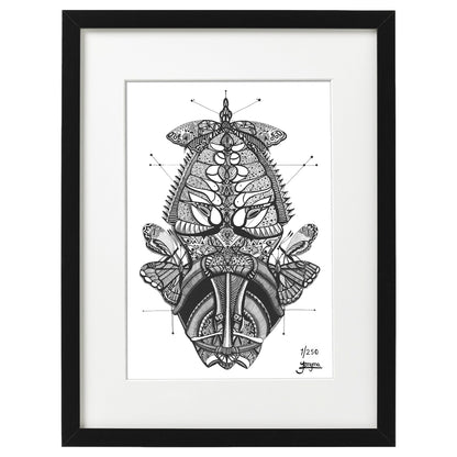 Hand drawn fine art print by uk artist and illustrator Jenniemyma. Black and white ink on paper, originally hand drawn using pen and pencil on paper. Chrysalis butterfly art motivational and inspiring wall art, limited edition and open editions available, hand signed and numbered depending on size of print.